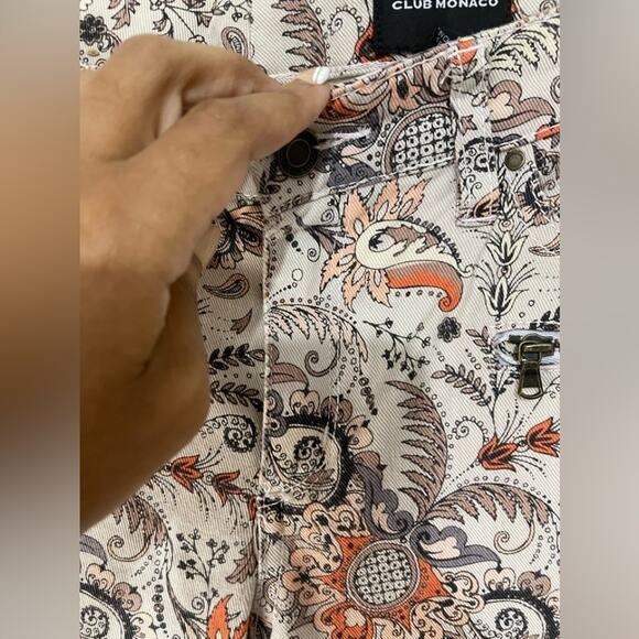 Club Monaco Tan Paisley Floral Hippie Retro Bohemian Rare Straight Jeans Size 8 - Picture 5 of 6
